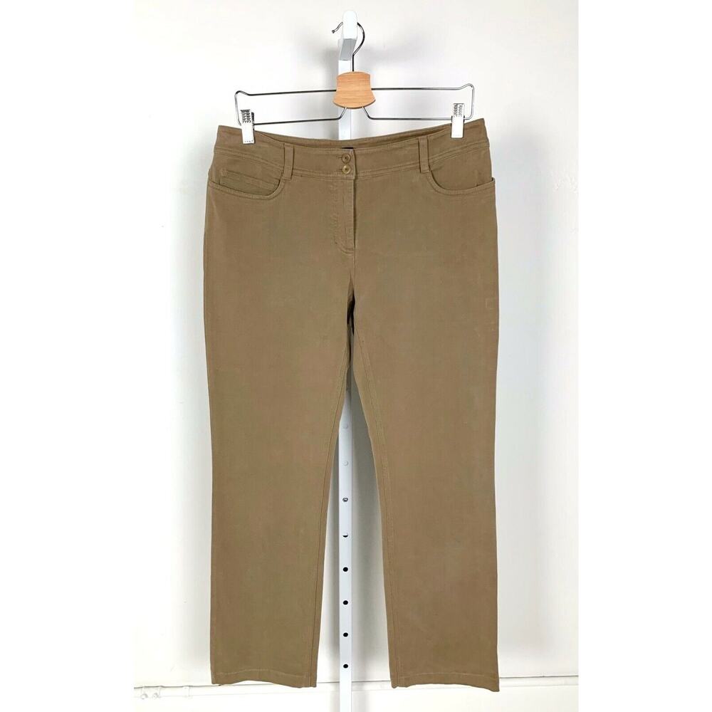 EILEEN FISHER  S Flat Front Straight Leg Pants Sueded Stretch Twill Cotton Brown
